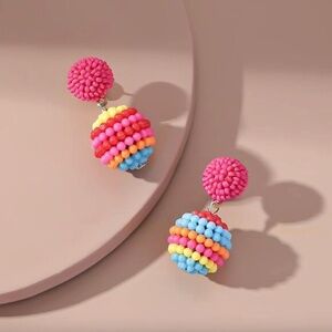 NEW Colorful Beaded Ball Drop Earrings Multicolor Rainbow Festival Boho Vacation